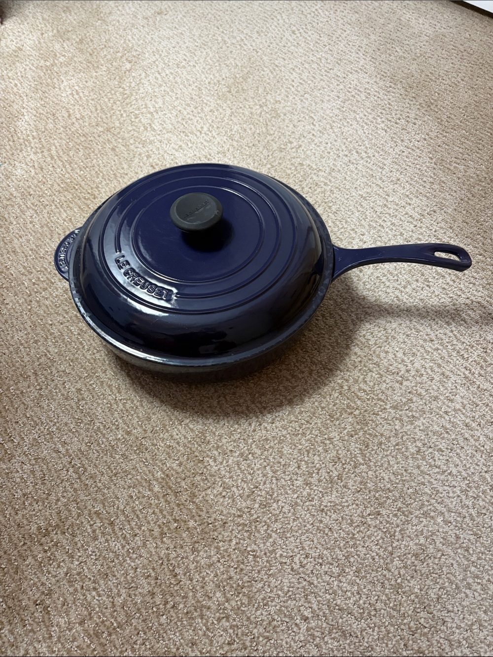 RARE LeCreuset 9 qt Aubergine Braiser with handle, domed lid and black knob